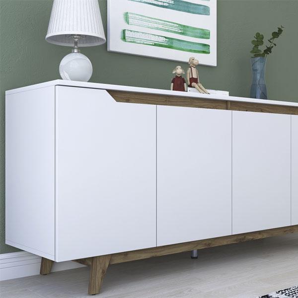 Modern Freestanding Console – White with Miniature Walnut Finish