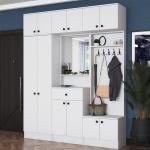 White Hallway Cabinet with Mirror, Drawer, and Hooks