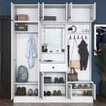 White Hallway Cabinet with Mirror, Drawer, and Hooks