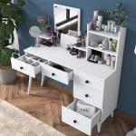 Vanity Makeup Table with Mirror – White, 5 Drawers, Shelves, and Jewelry Organizer