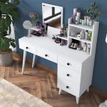 Vanity Makeup Table with Mirror – White, 5 Drawers, Shelves, and Jewelry Organizer