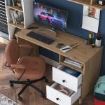 Drawer and Shelved Study Office Computer Desk in Basket Walnut - White