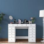 Makeup Vanity Table with 13 Drawers and Glass Top Jewelry Organizer - White