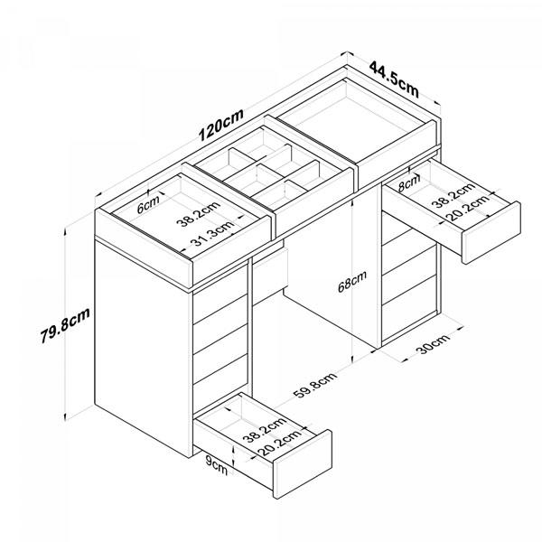 Makeup Vanity Table with 13 Drawers and Glass Top Jewelry Organizer - White