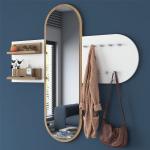 Wall-Mounted Full-Length Mirror Coat Rack - Basket Walnut & White Hallway Unit