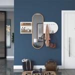 Wall-Mounted Full-Length Mirror Coat Rack - Basket Walnut & White Hallway Unit