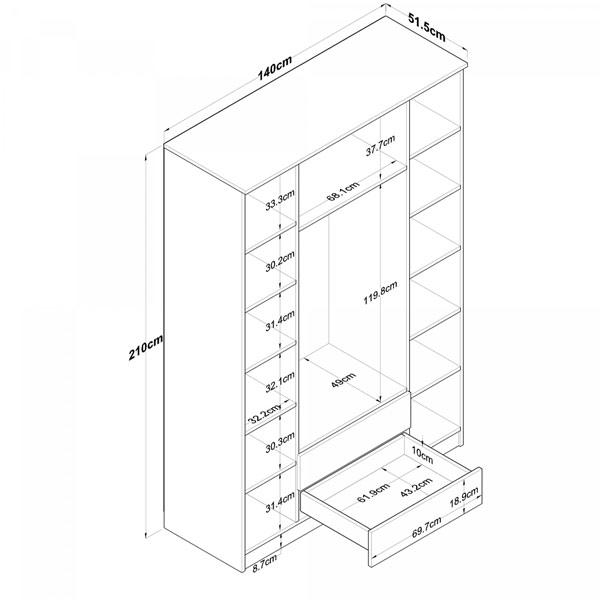 Spacious Wardrobe Closet – 4 Doors, 2 Drawers, 13 Shelves, 1 Hanging Rod, Walnut & White