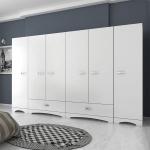 Spacious Wardrobe – 6 Doors, 2 Drawers, 12 Shelves, 2 Hanging Rods, Single Module, White