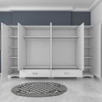 Spacious Wardrobe – 6 Doors, 2 Drawers, 12 Shelves, 2 Hanging Rods, Single Module, White