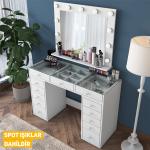 Hollywood Lighted Mirror Vanity Dressing Table with Glass Top Jewelry Organizer - White