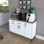 Coffee Corner Multi-purpose Cabinet, 4 Doors, 1 Drawer, Kitchen Pantry Cabinet, White - Walnut Basket