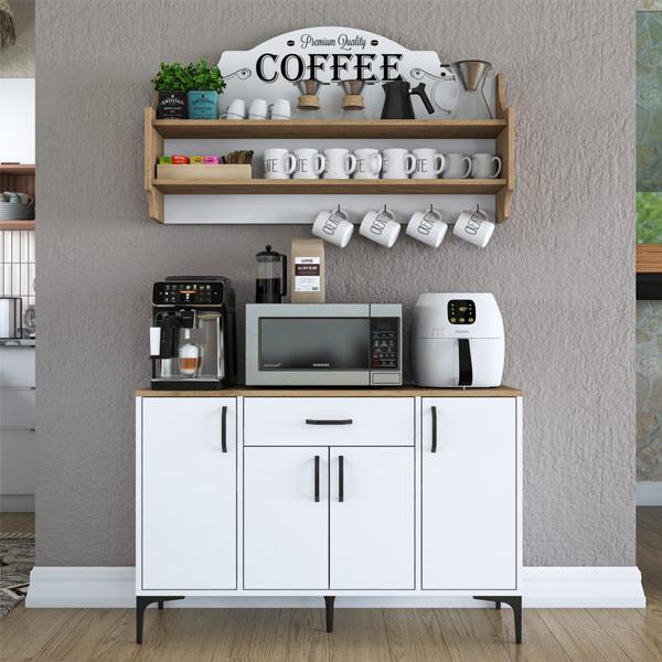 Coffee Corner Multi-purpose Cabinet 4 Doors Kitchen Cabinet White - Basket Walnut