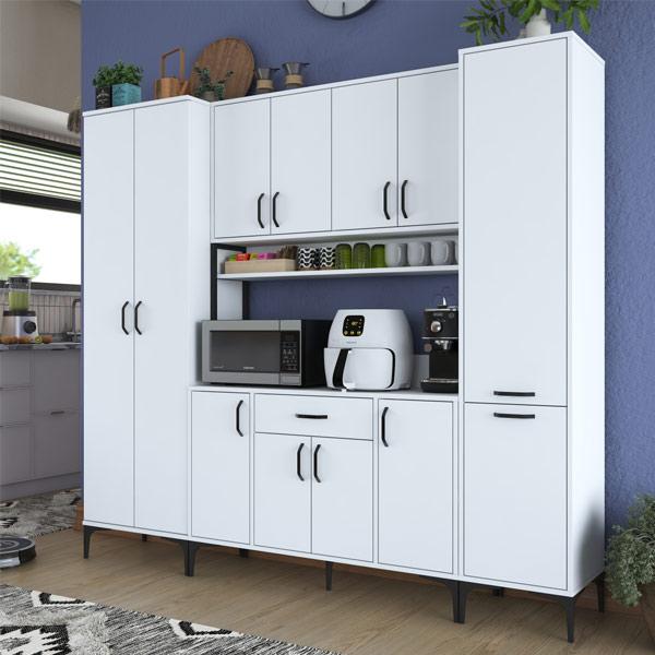 Multi-Purpose Cabinet with 12 Doors and 1 Drawer - White Kitchen Storage Cabinet