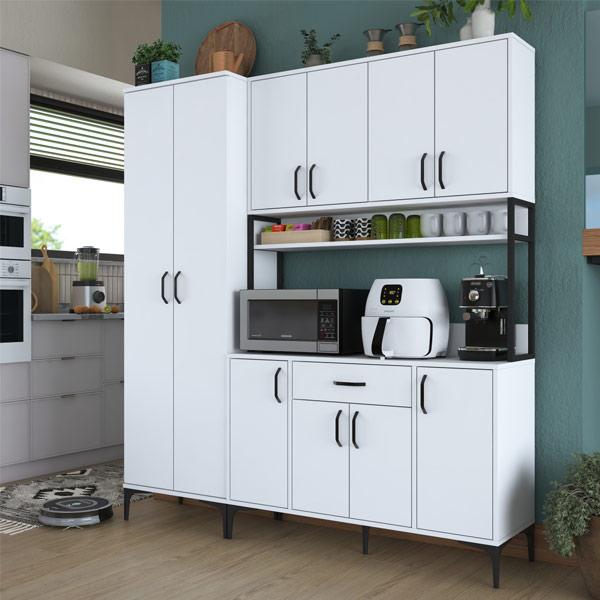 Multi-Purpose Cabinet 10 Doors 1 Drawer Kitchen Pantry Cabinet White