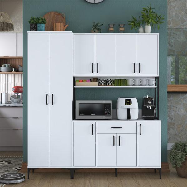 Multi-Purpose Cabinet 10 Doors 1 Drawer Kitchen Pantry Cabinet White