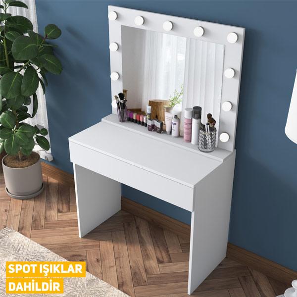 Hollywood Lighted Mirror Makeup Vanity Table Jewelry Organizer - White