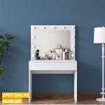 Hollywood Lighted Mirror Makeup Vanity Table Jewelry Organizer - White