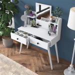 Vanity Makeup Table with Mirror – White, 2 Drawers, Shelves, and Jewelry Organizer