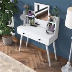 Vanity Makeup Table with Mirror – White, 2 Drawers, Shelves, and Jewelry Organizer