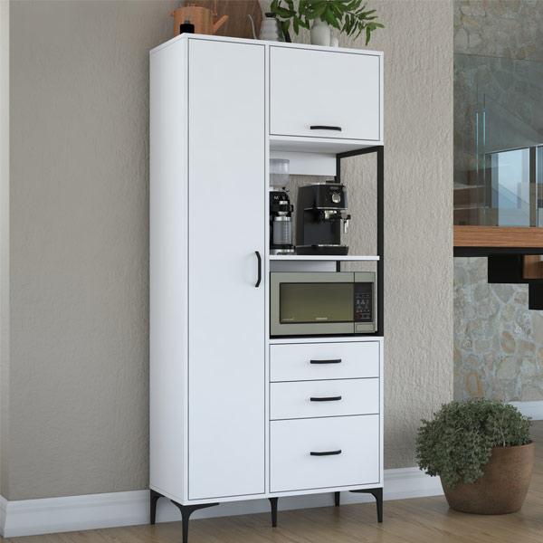 Multi-Purpose Cabinet with 2 Doors and 3 Drawers, Kitchen Pantry Cabinet, White