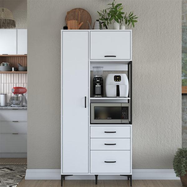 Multi-Purpose Cabinet with 2 Doors and 3 Drawers, Kitchen Pantry Cabinet, White