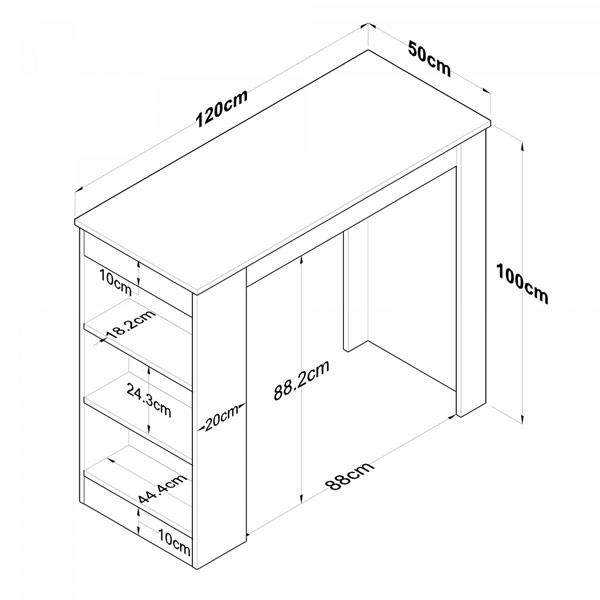 High Bar Table with 3 Shelves – Walnut and White Finish