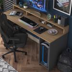 Shelved Gaming Computer Desk 160 cm Workstation - Basket Walnut & Anthracite