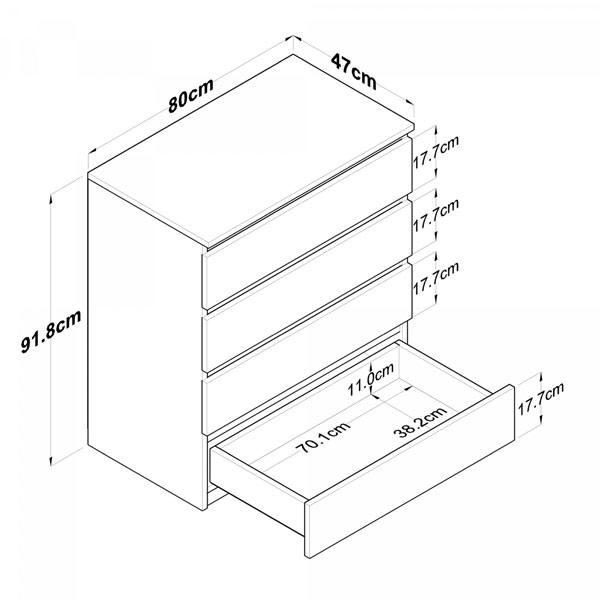 Dresser with 4 Drawers for Bedroom or Nursery - White, 91 x 80 cm