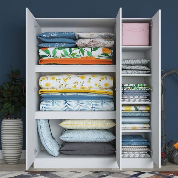 Door Storage Cabinet with 8 Shelves – White Linen Closet for Bedding, Pillows, and More