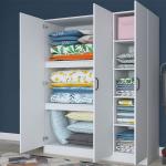 Door Storage Cabinet with 8 Shelves – White Linen Closet for Bedding, Pillows, and More